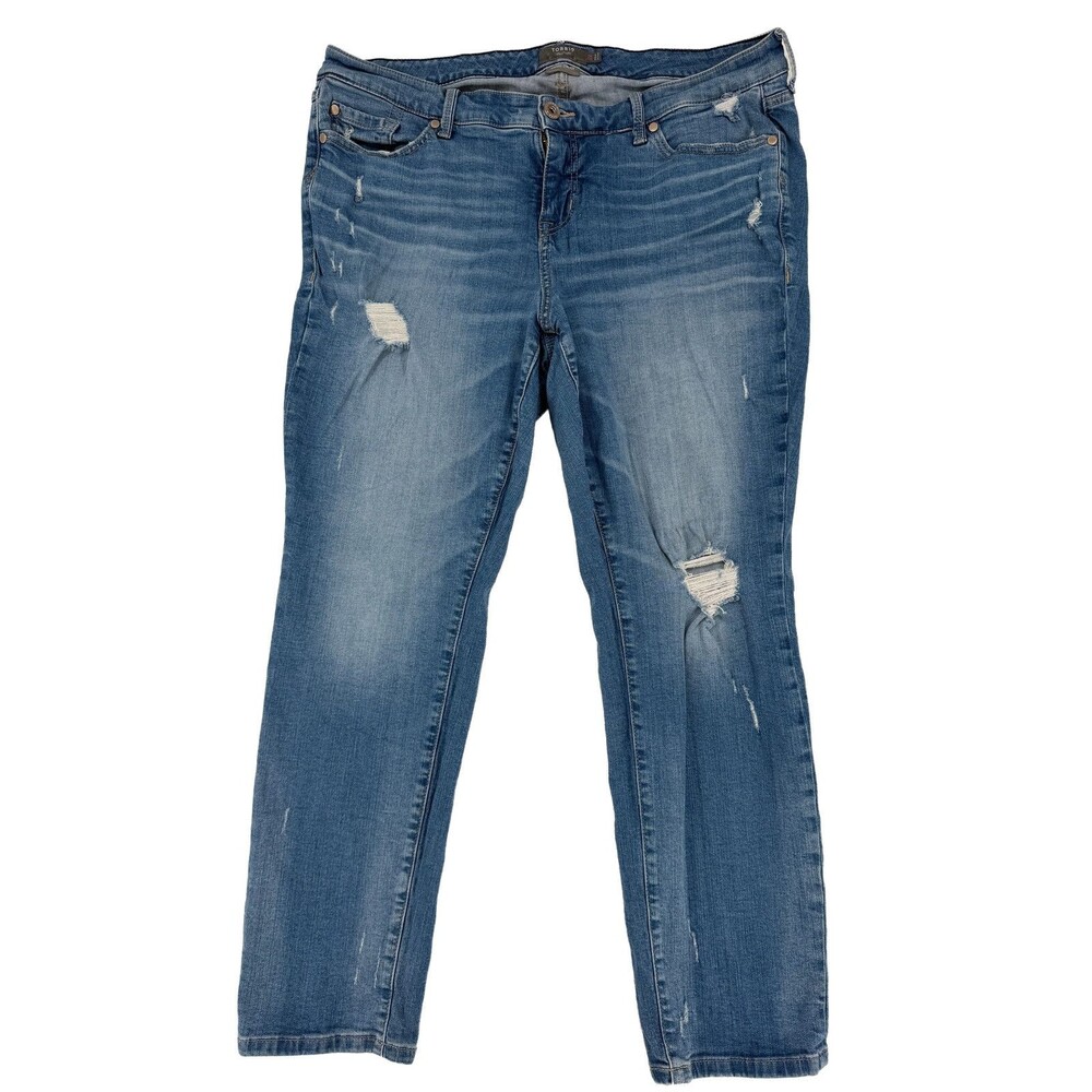 Torrid Womens Jeans Size 16R Blue Distressed Straight Leg Boyfriend Vintage